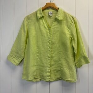 Focus Womens Scandi Linen Button Down Top Size S Lagenlook Coastal Grandma Chic
